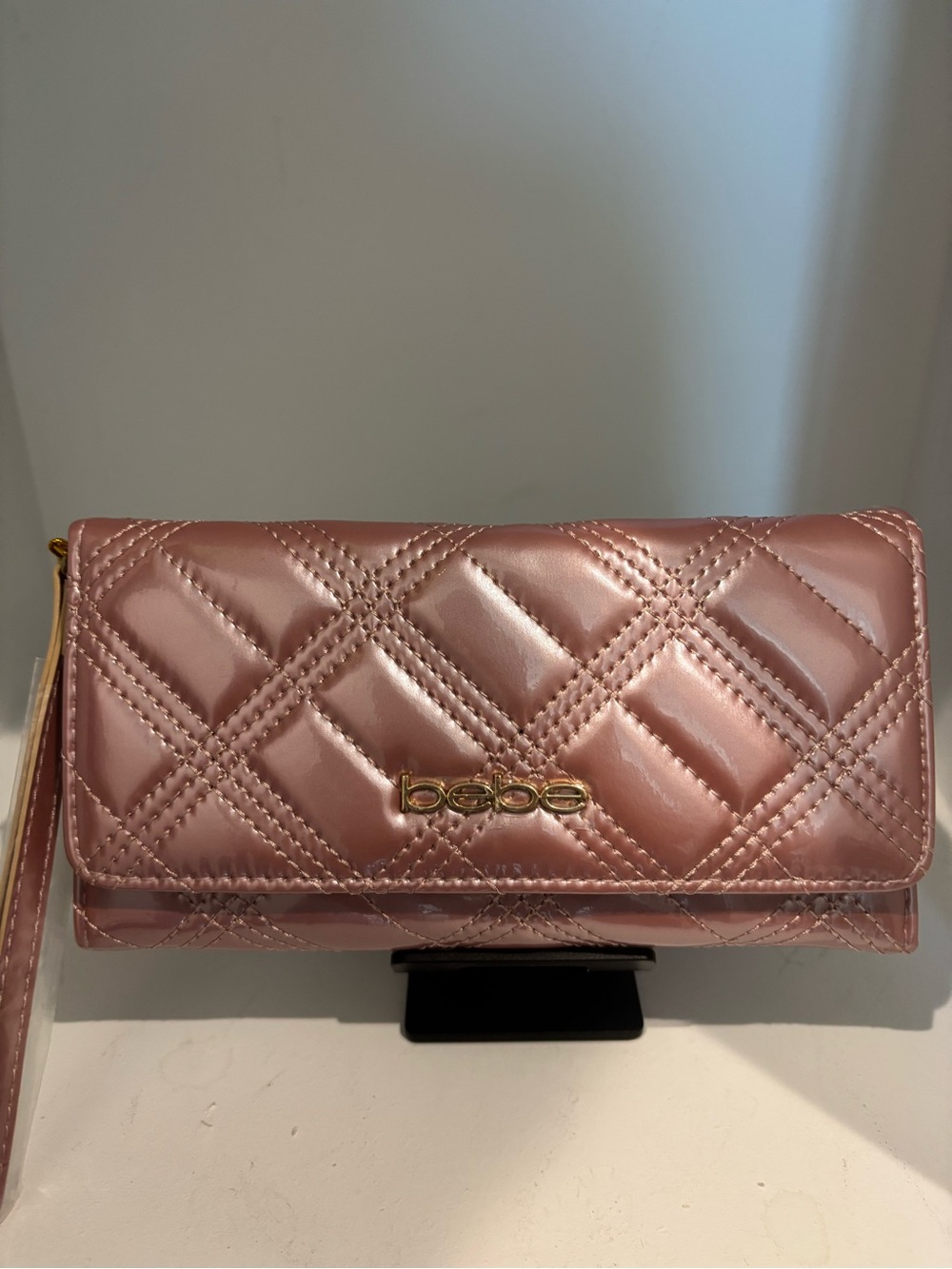 bebe Quilted Rose Gold Wristlet Wallet